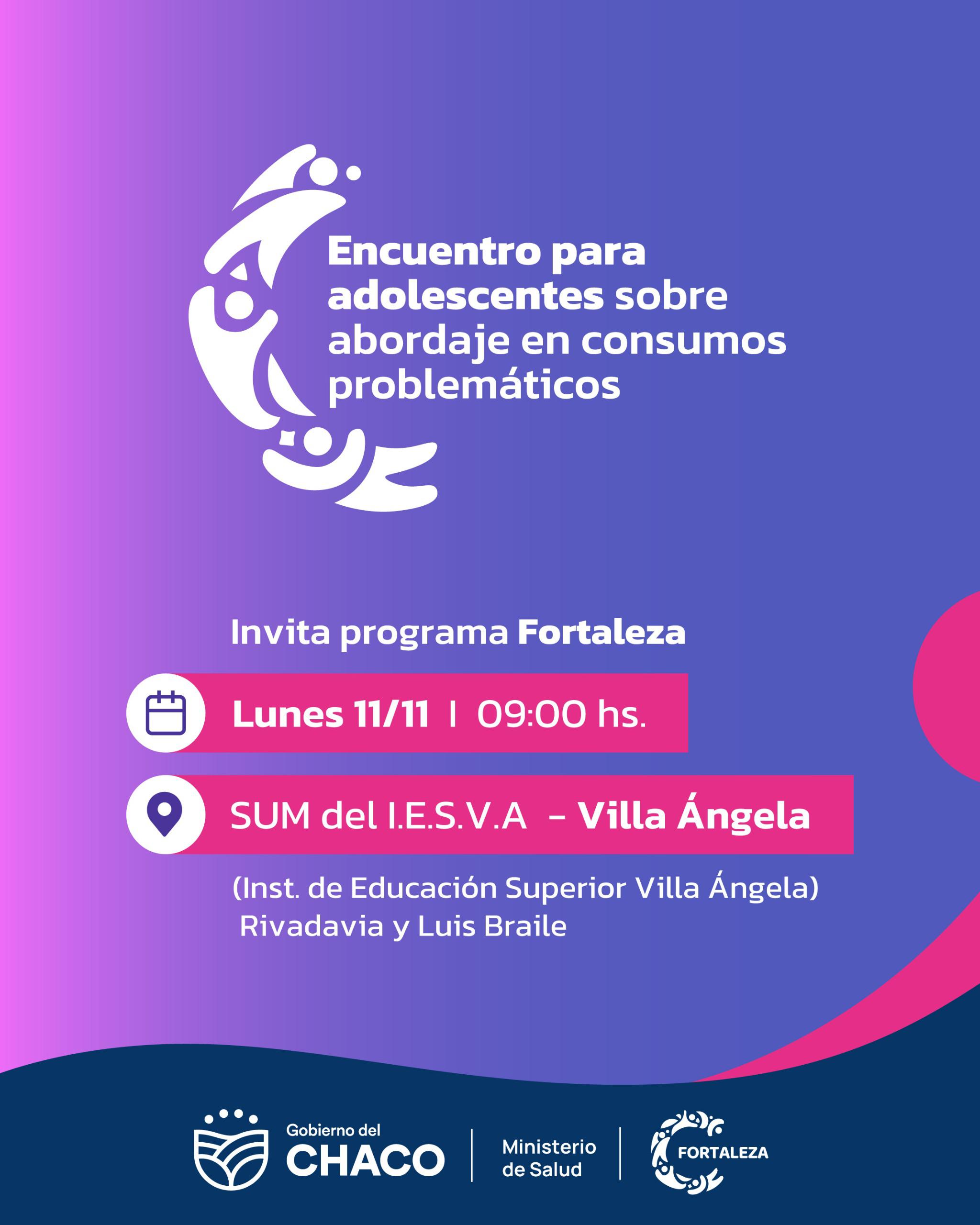 Encuentro para adolescentes sobre abordajes en consumos problemáticos, llega a Villa Ángela y San Martín
