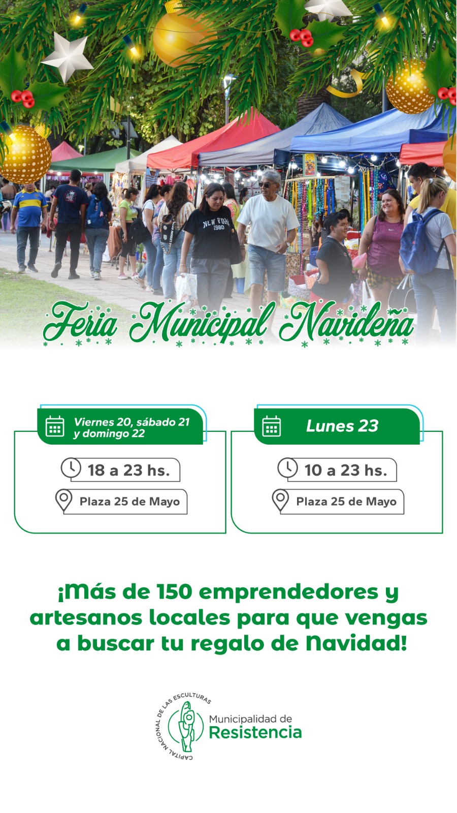 La Feria Municipal Navideña se realizará en la Plaza 25 de Mayo del viernes 20 al lunes 23 