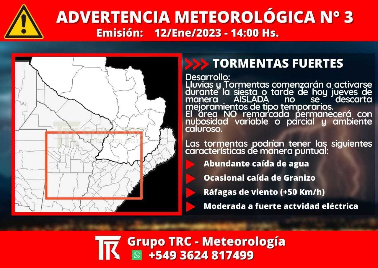 El Tiempo: advertencia por tormentas fuertes para gran parte del Chaco