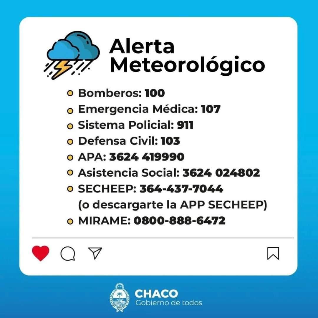 APA informa alerta por tormentas fuertes desde esta noche en toda la provincia