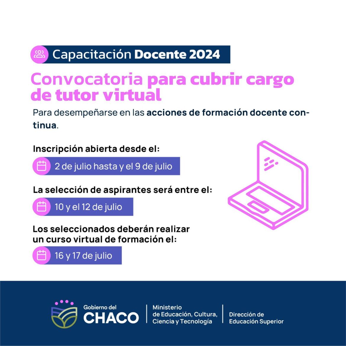 Capacitación docente 2024: Educación abre convocatoria para cubrir cargo de tutor virtual