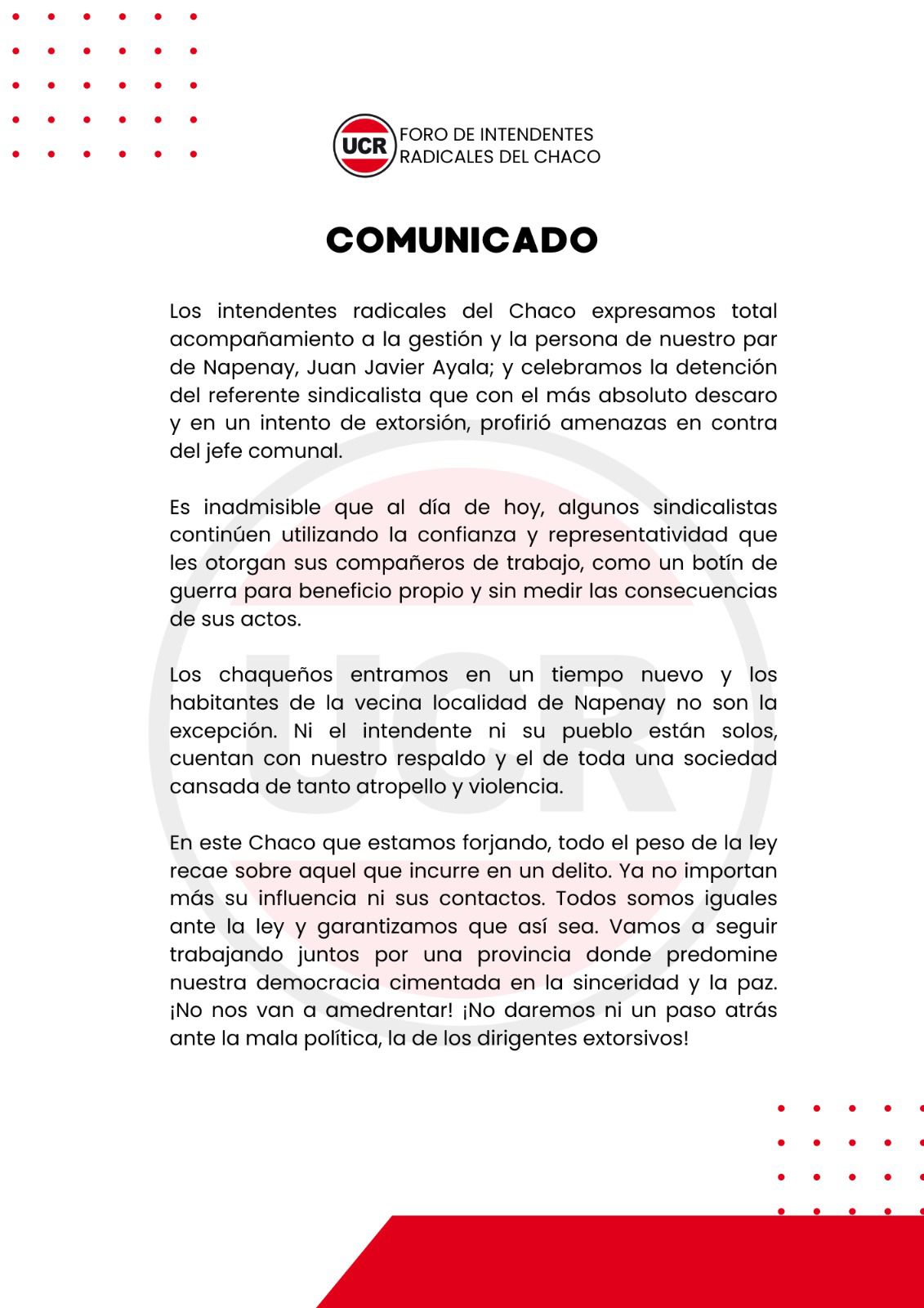 Intendentes Radicales respaldan a su par Juan Ayala, de Napenay