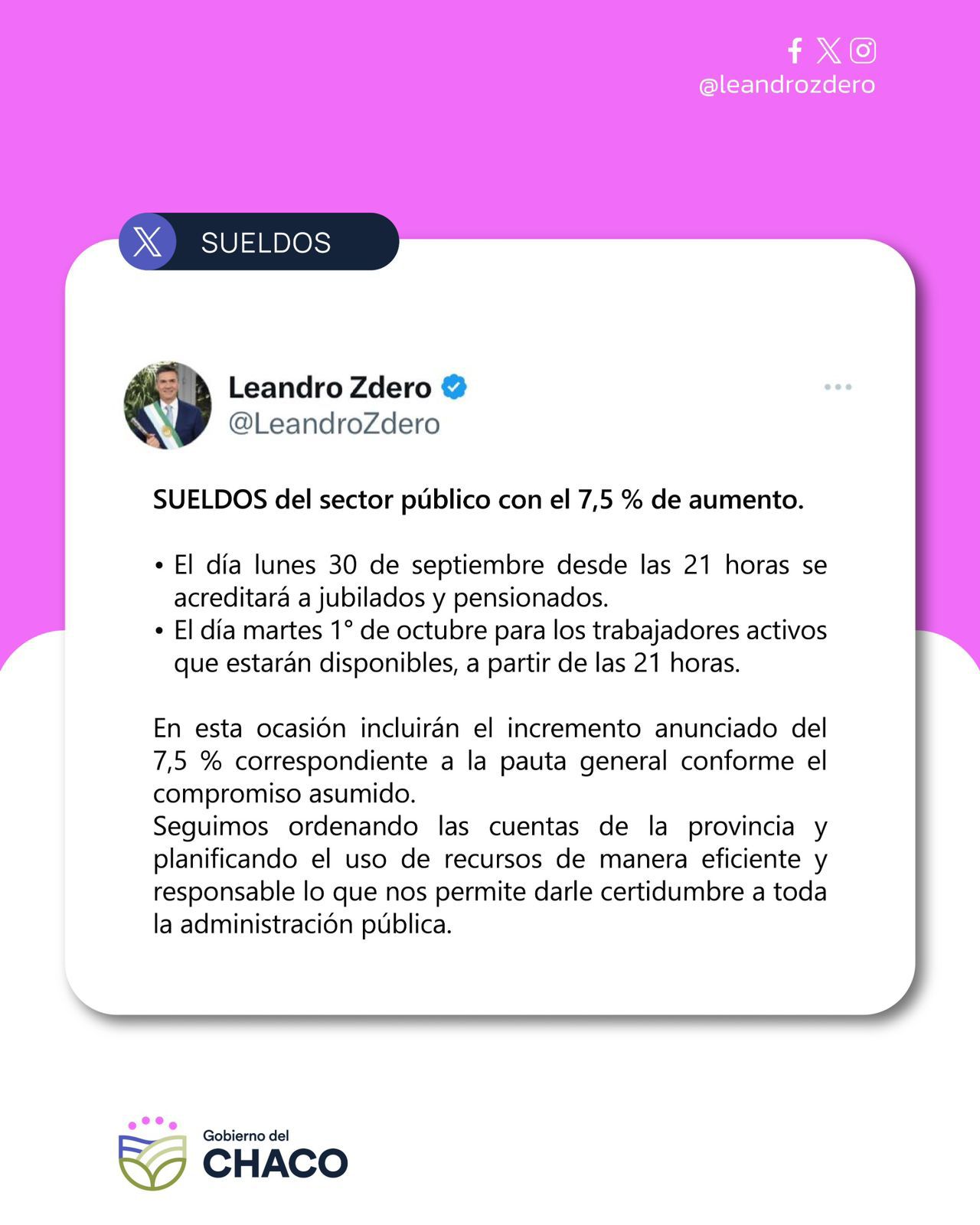 Hoy comienza el pago de sueldos con el incremento del 7,5% para la administración pública