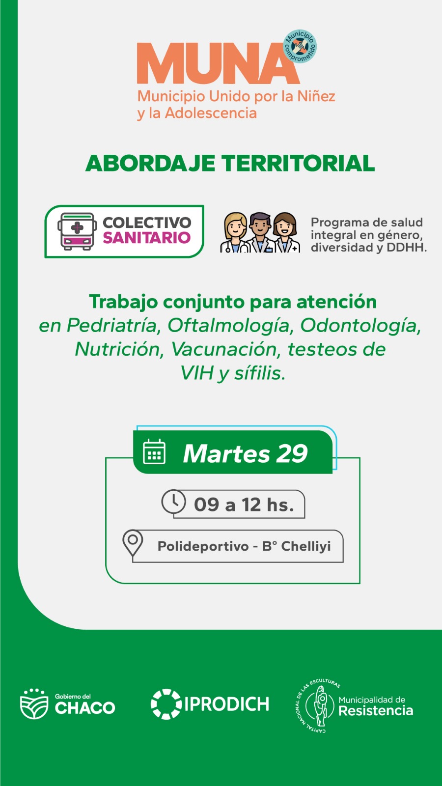 La Municipalidad realizará un operativo de abordaje territorial en el Barrio Chelliyi con controles sanitarios gratuitos 