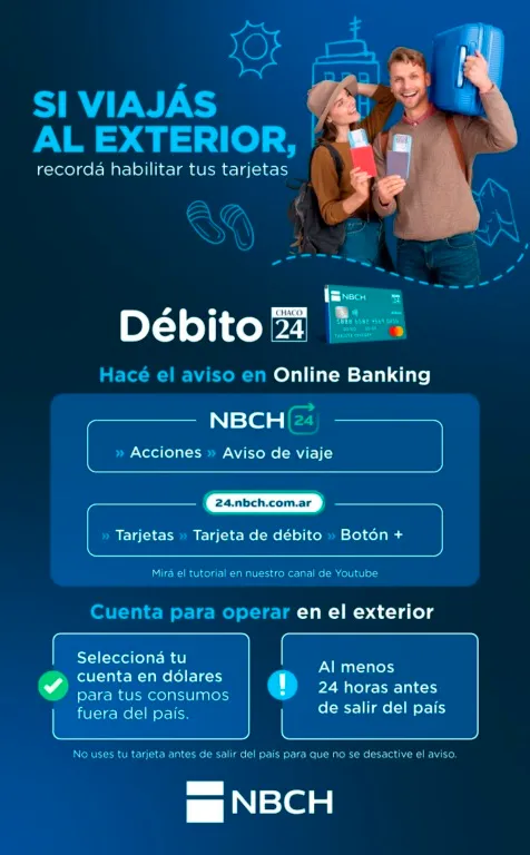 El Nuevo Banco del Chaco recomienda qué tener en cuenta para el uso de tarjetas en el exterior