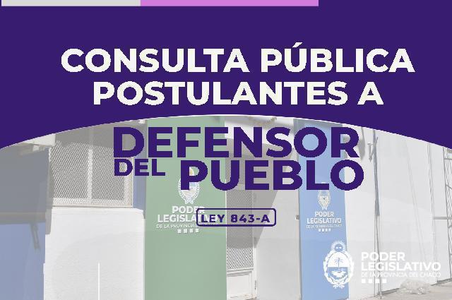 El Poder Legislativo convoca a Consulta Pública para analizar postulantes al Defensor del Pueblo y Defensor del Pueblo Adjunto, de la Ley 843-A