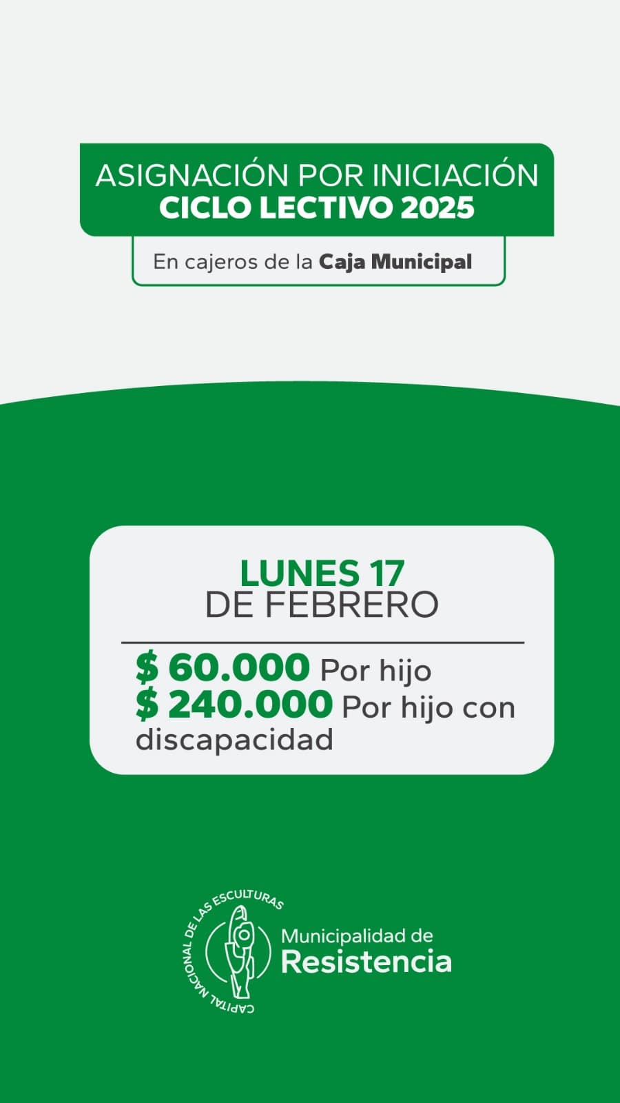 El lunes 17 de febrero el Municipio paga la asignación por inicio de ciclo lectivo 