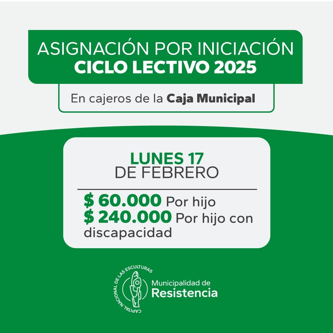 El lunes 17 de febrero el Municipio paga la asignación por inicio de ciclo lectivo 