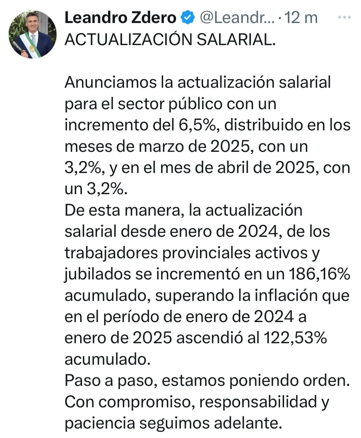 El Gobernador Zdero anunció actualización para el sector publico
