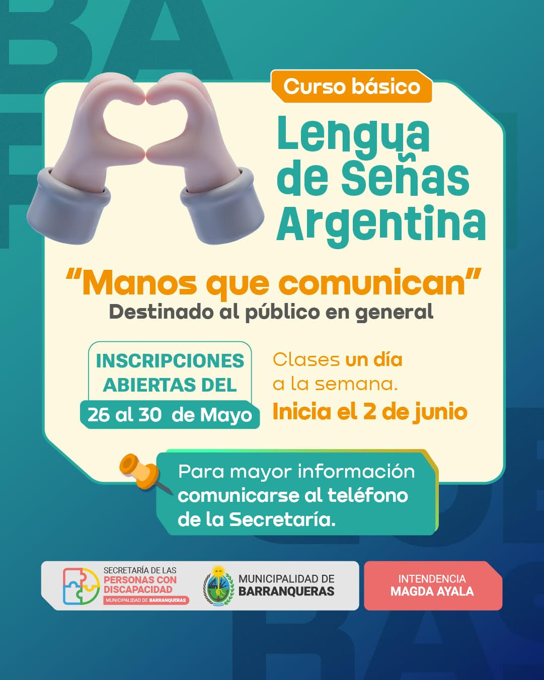El Municipio de Barranqueras abre una nueva inscripción para el curso de Lengua de Señas Argentina