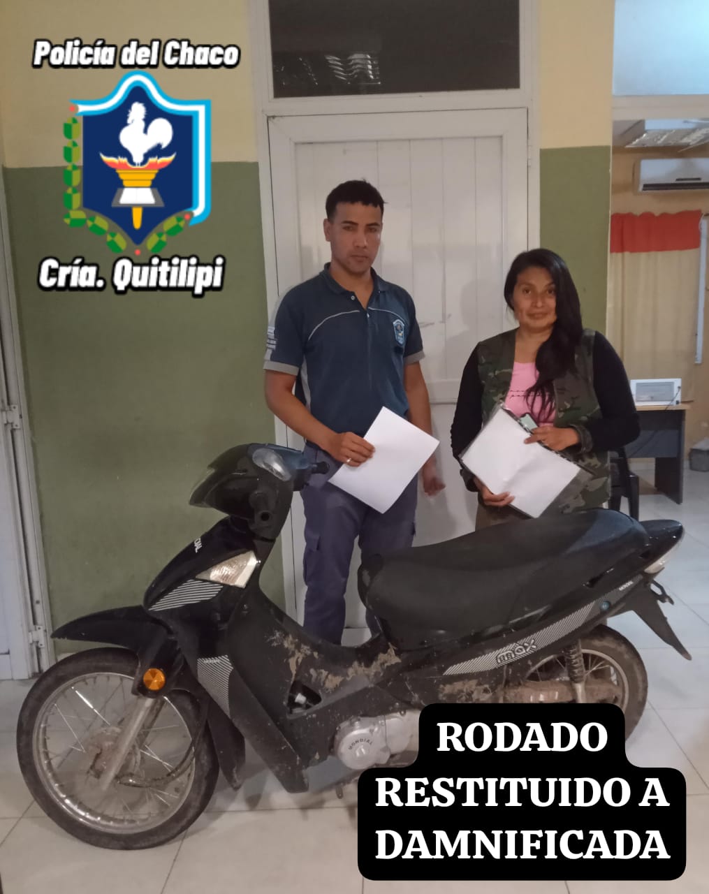 Quitilipi: recuperan motocicleta sustraída por ex yerno de la denunciante