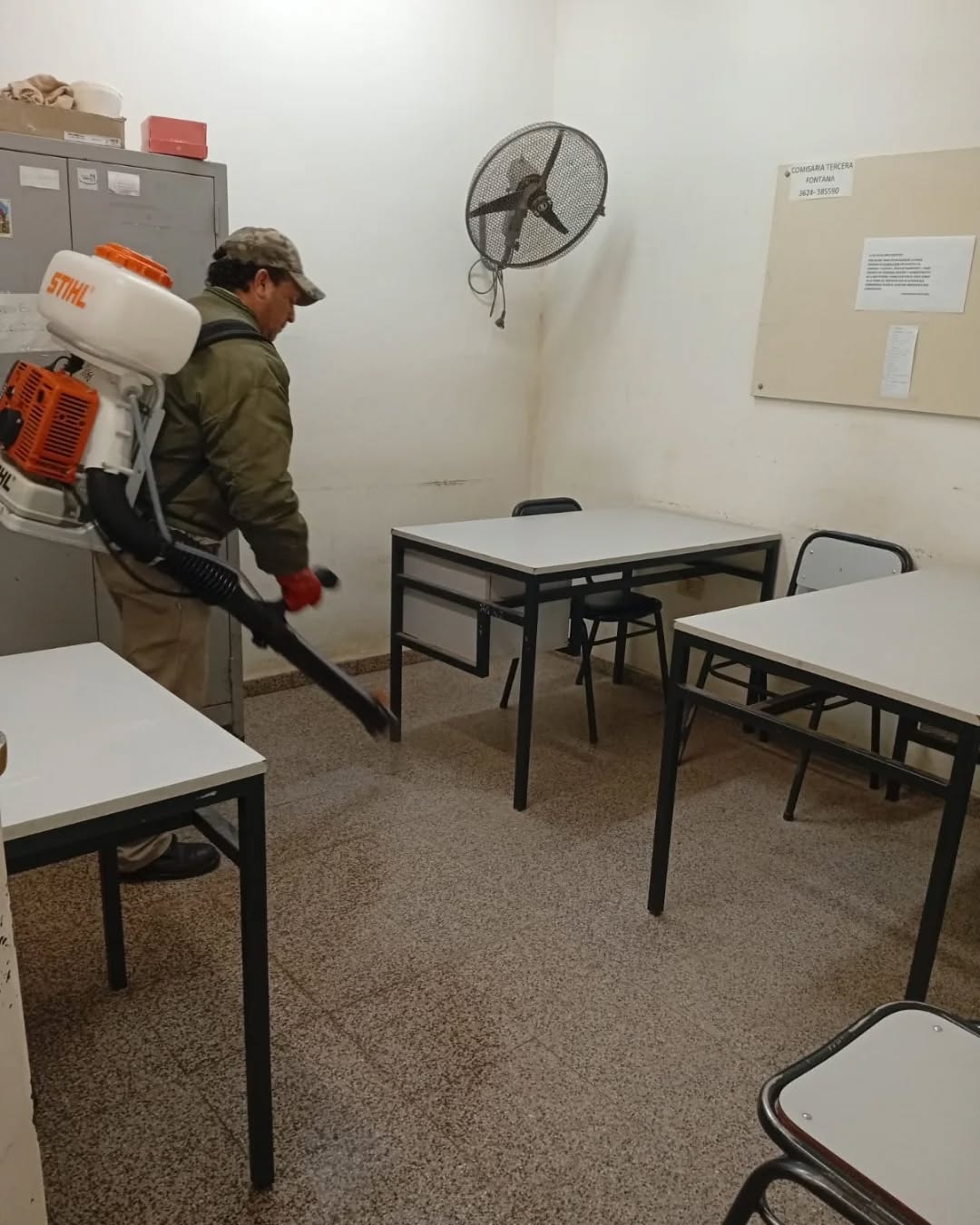 El municipio de Fontana realizó tareas de sanitización en instituciones educativas ante el aumento de infecciones respiratorias
