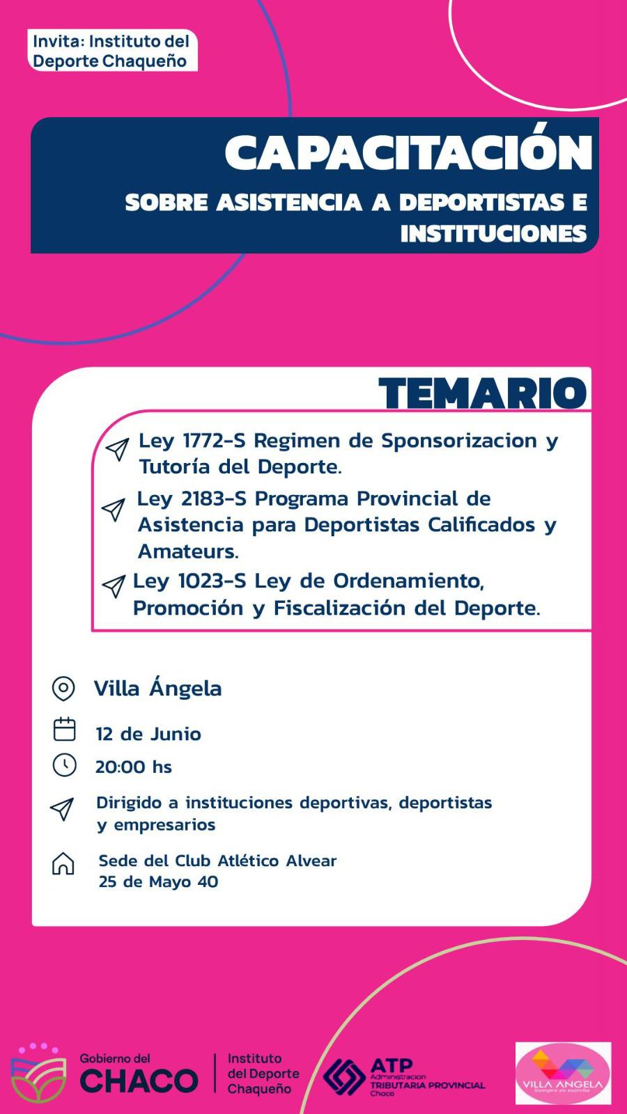 12 de junio: capacitación sobre asistencia a deportistas en Villa Ángela