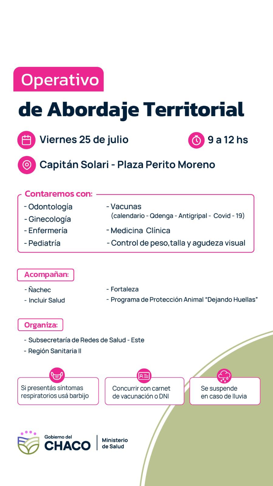 Este viernes 25: nuevo operativo de Abordaje Territorial en Capitán Solari