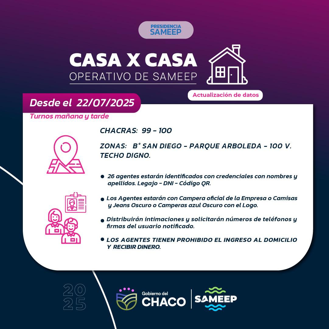SAMEEP inició el operativo “Casa x Casa” en Resistencia para actualización de datos