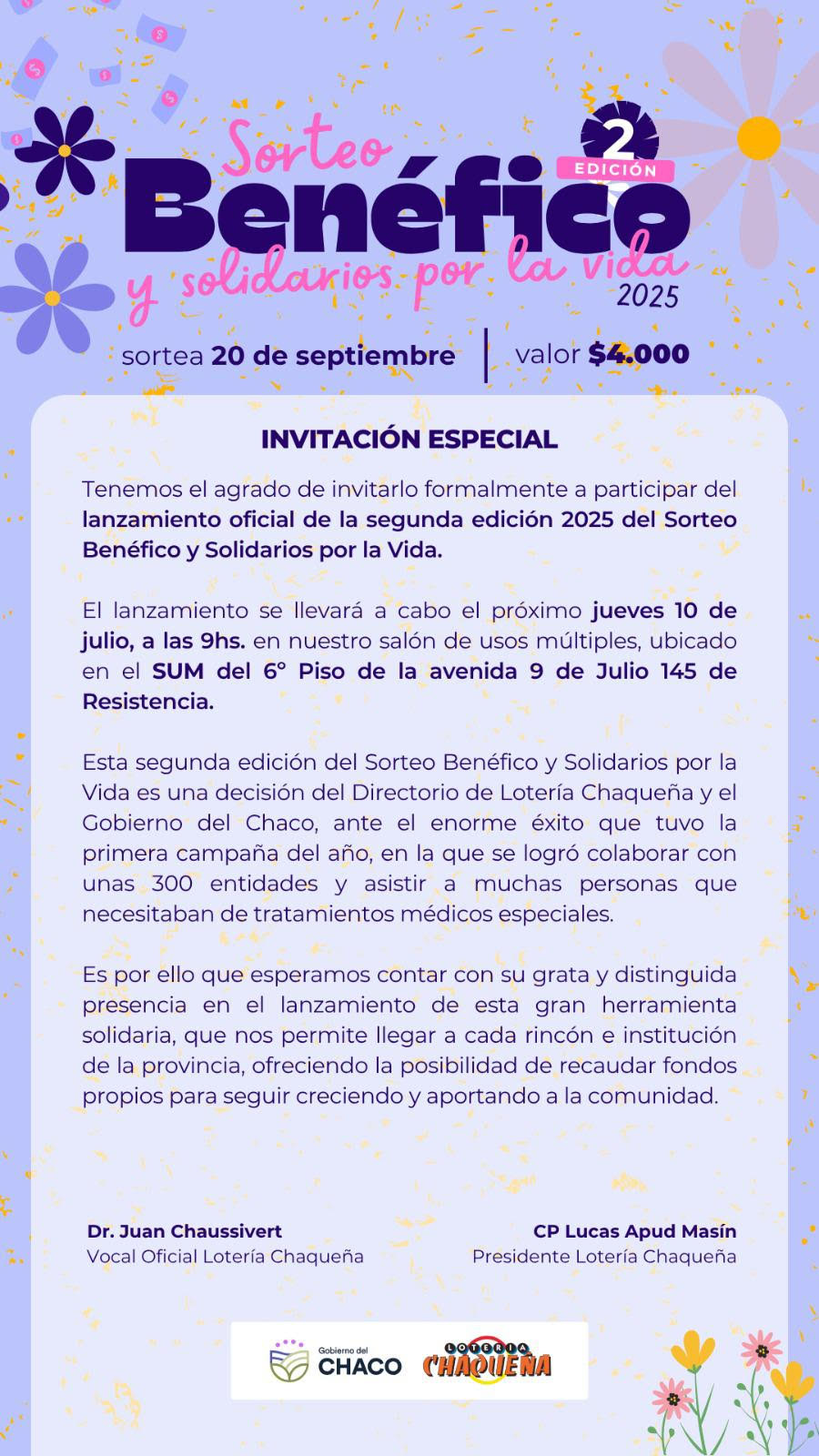 Lotería Chaqueña: sorteo benéfico y solidarios por la vida