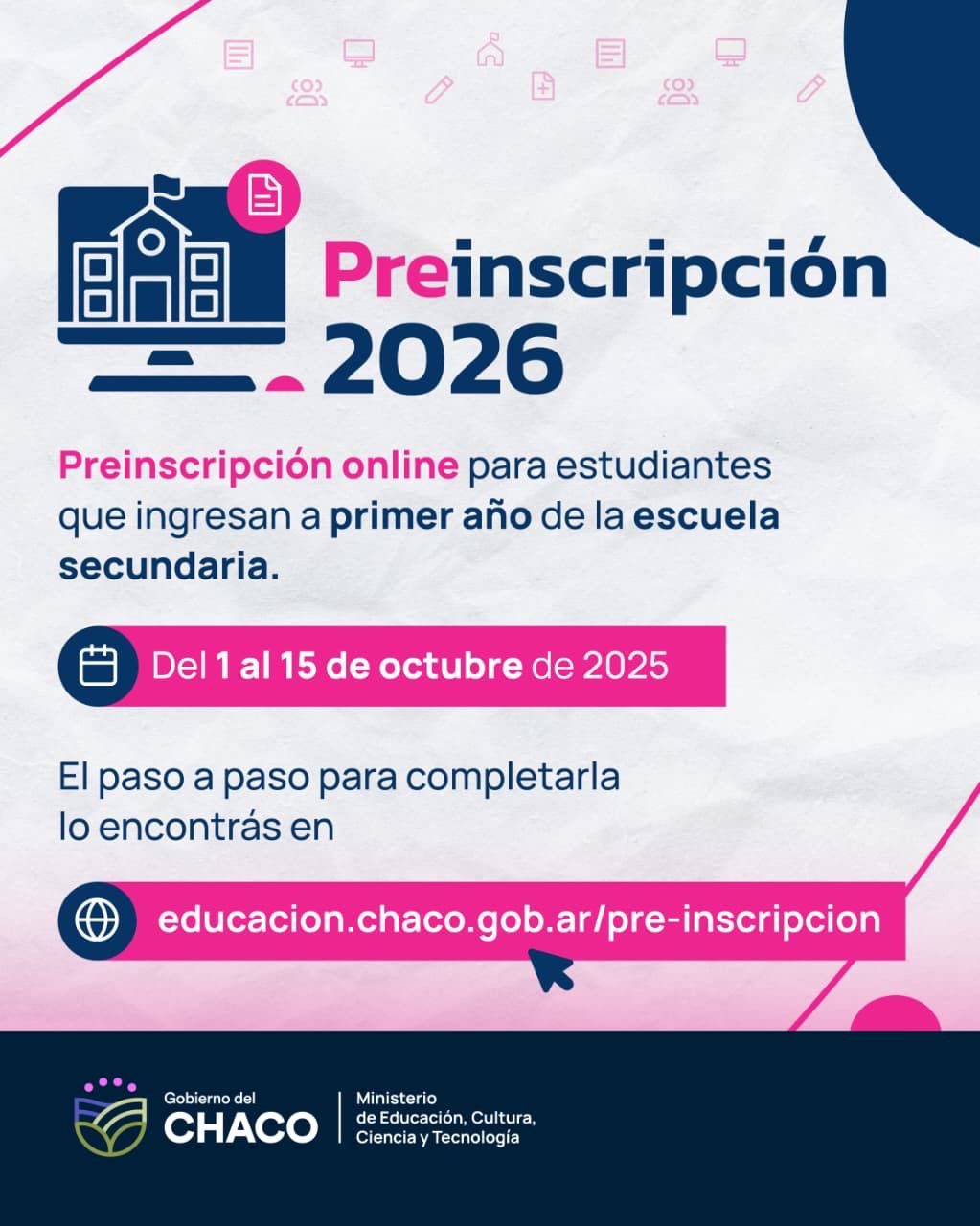 El 1° de octubre abre la preinscripción online al nivel secundario