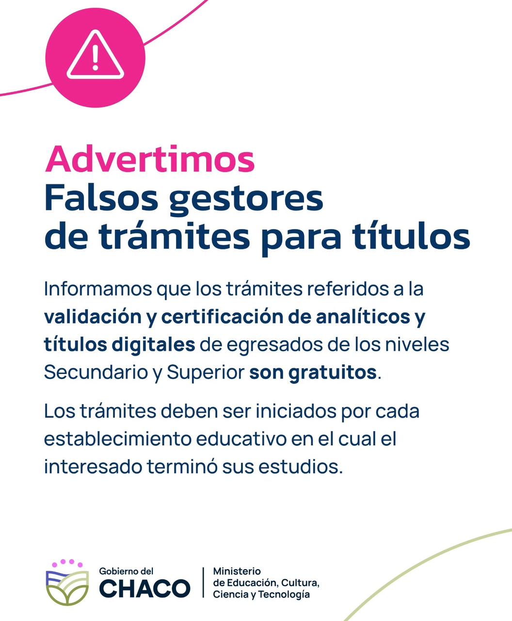Educación aclara que los trámites de validación y certificación de títulos son gratuitos