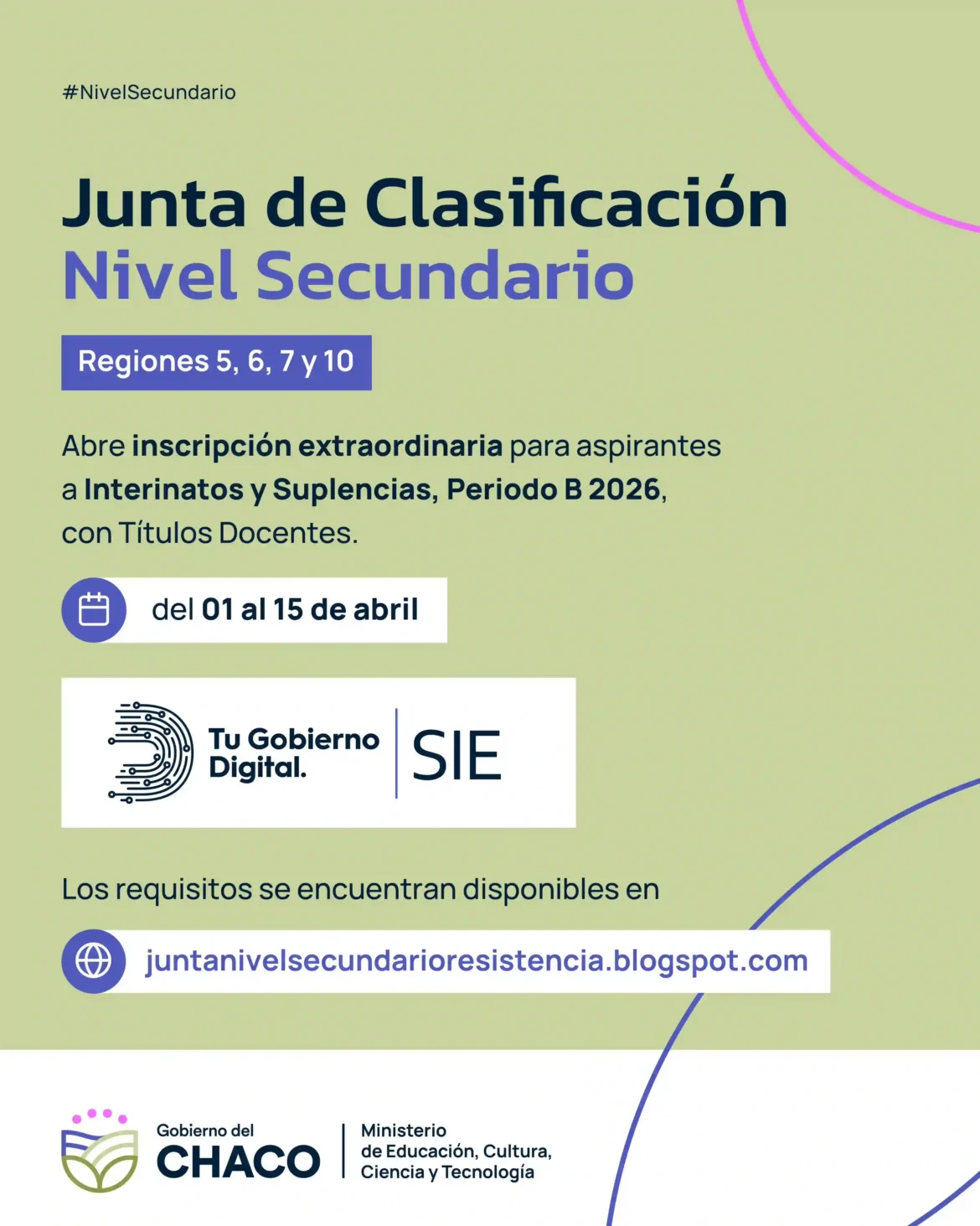 Nivel secundario: abre inscripción a interinatos y suplencias período “B” 2026.