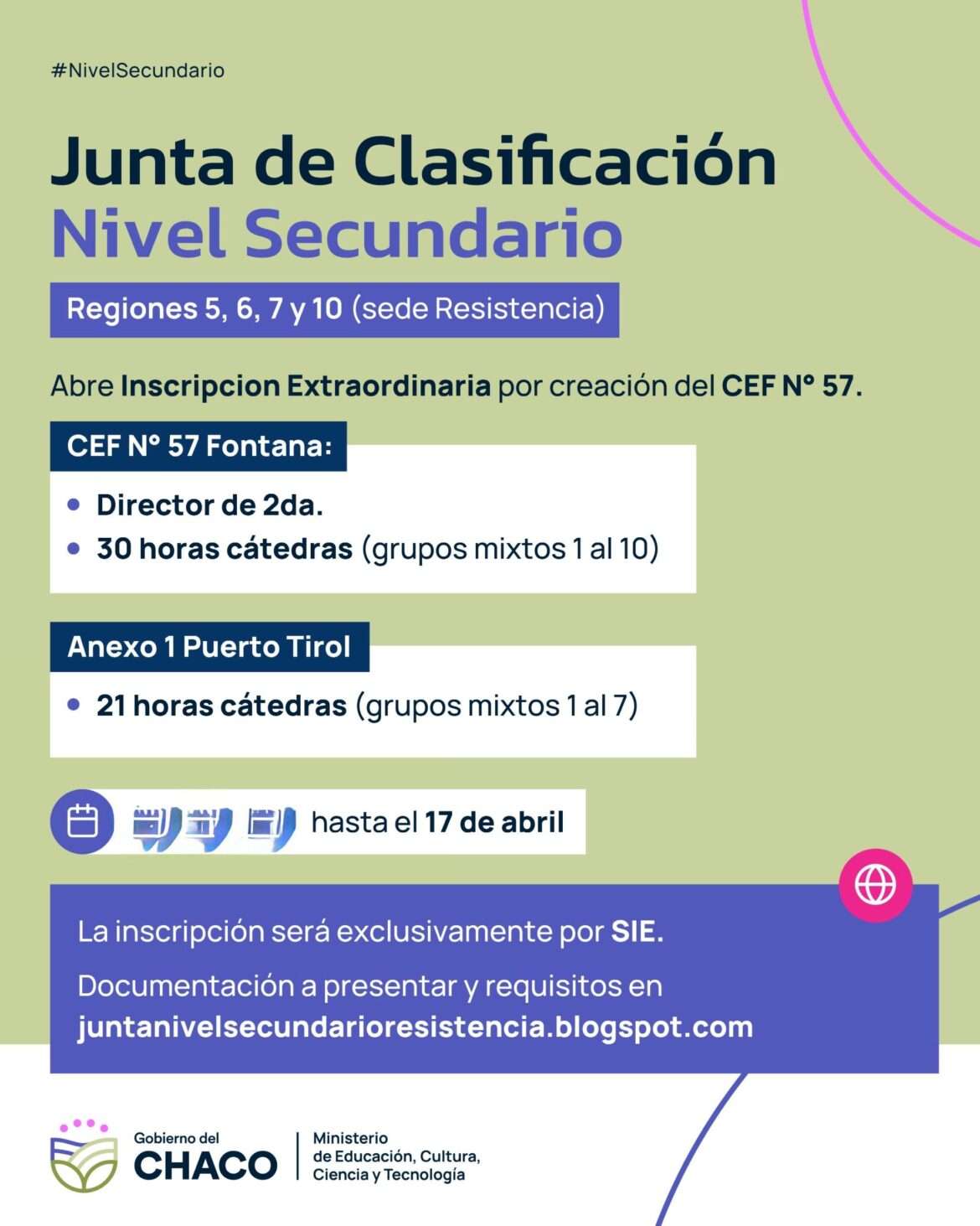 Educación: inscripción abierta para cargos y horas cátedra en el CEF N° 57.